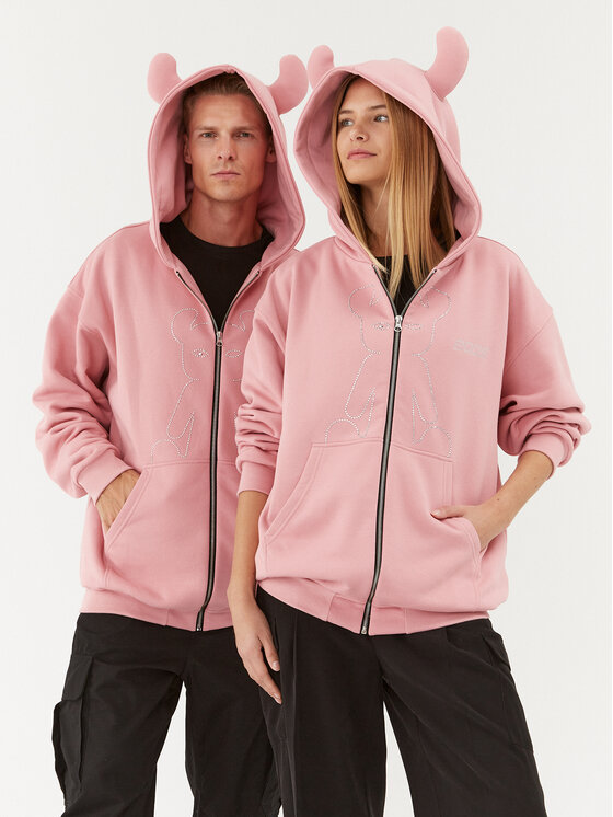 2005 Суитшърт Unisex Studded Horned Lucy Zip Розов Relaxed Fit за Унисекс цена