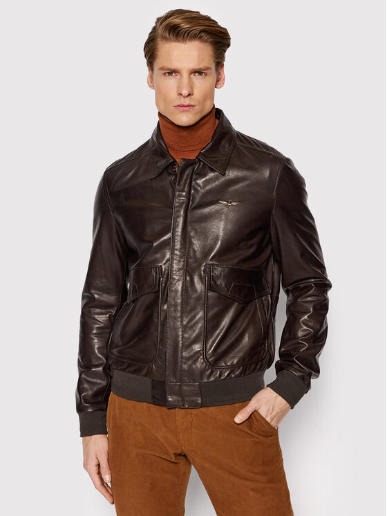 Aeronautica Militare Кожено яке 221PN50181994 Кафяв Regular Fit за Мъже цена