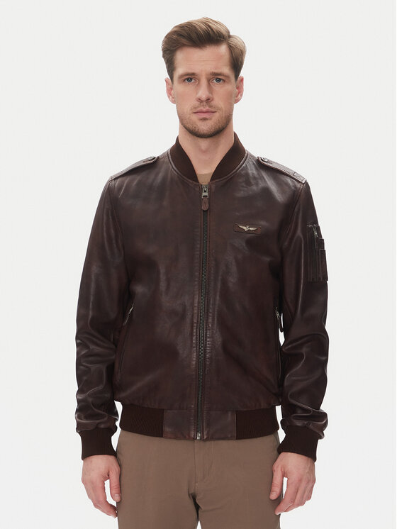 Aeronautica Militare Кожено яке 251PN5044PL266 Кафяв Regular Fit за Мъже цена