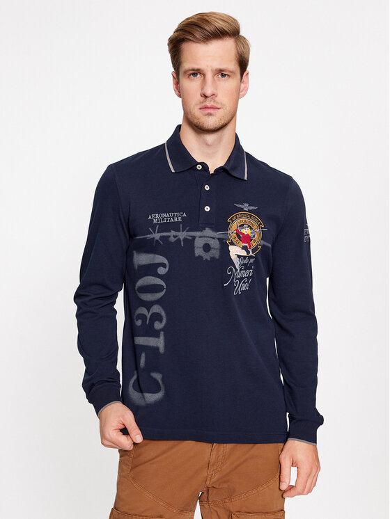 Aeronautica Militare Тениска с яка и копчета 232PO1742P318 Тъмносин Regular Fit за Мъже цена