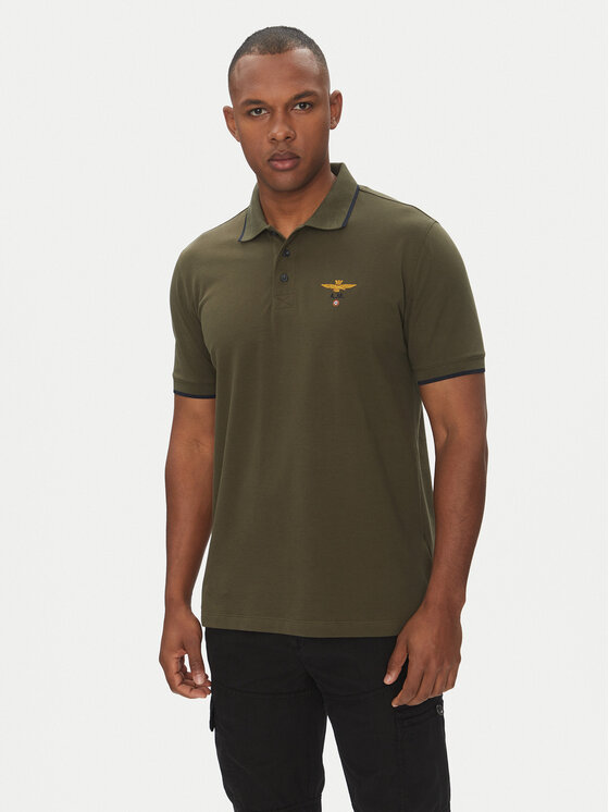 Aeronautica Militare Тениска с яка и копчета 251PO1308P82 Каки Regular Fit за Мъже цена