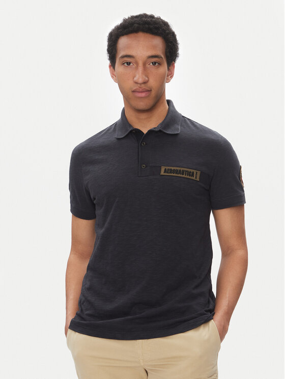 Aeronautica Militare Тениска с яка и копчета 251PO1865J680 Тъмносин Regular Fit за Мъже цена