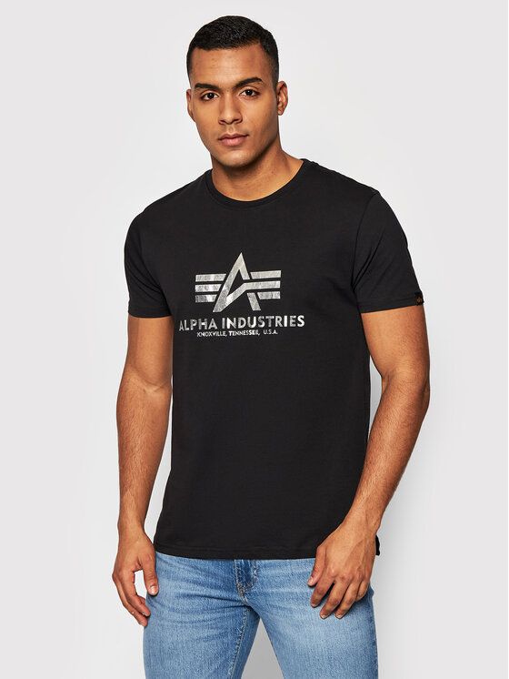 Alpha Industries Тишърт Basic Foll Print 100501FP Черен Regular Fit за Мъже цена