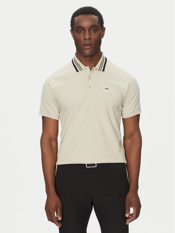 BOSS Тениска с яка и копчета 50538176 Бежов Regular Fit за Мъже цена