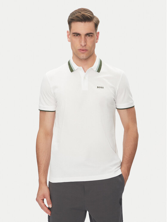 BOSS Тениска с яка и копчета Paddy Ap Heritage 50538101 Бял Regular Fit за Мъже цена