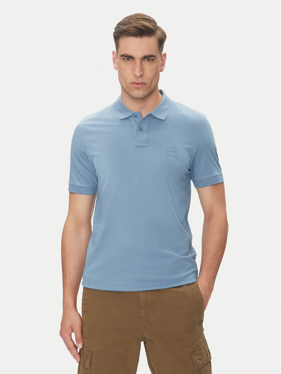 BOSS Тениска с яка и копчета Passenger 50507803 Син Slim Fit за Мъже цена