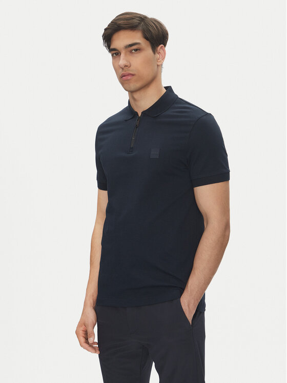 BOSS Тениска с яка и копчета Passerzip 50537507 Тъмносин Slim Fit за Мъже цена