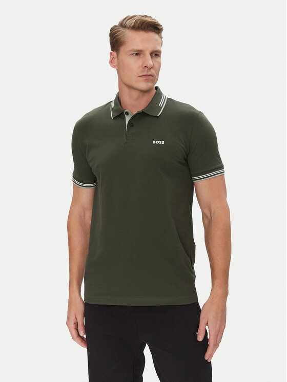 BOSS Тениска с яка и копчета Paul 50506193 Зелен Slim Fit за Мъже цена
