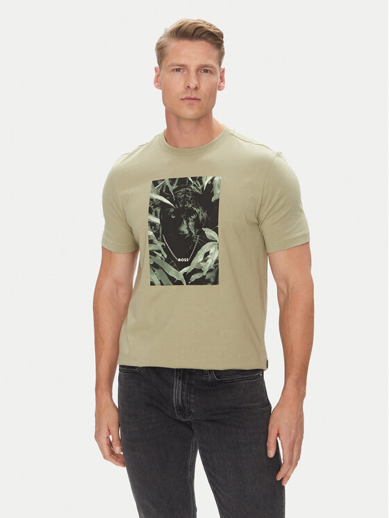 BOSS Тишърт Te_Animali 50546362 Зелен Regular Fit за Мъже цена