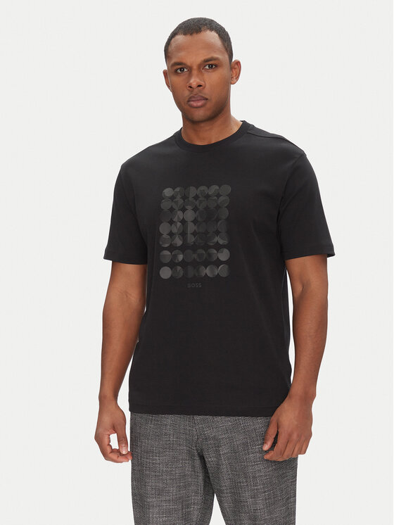 BOSS Тишърт Tee Print Striped C 50537845 Черен Relaxed Fit цвят на ниска цена