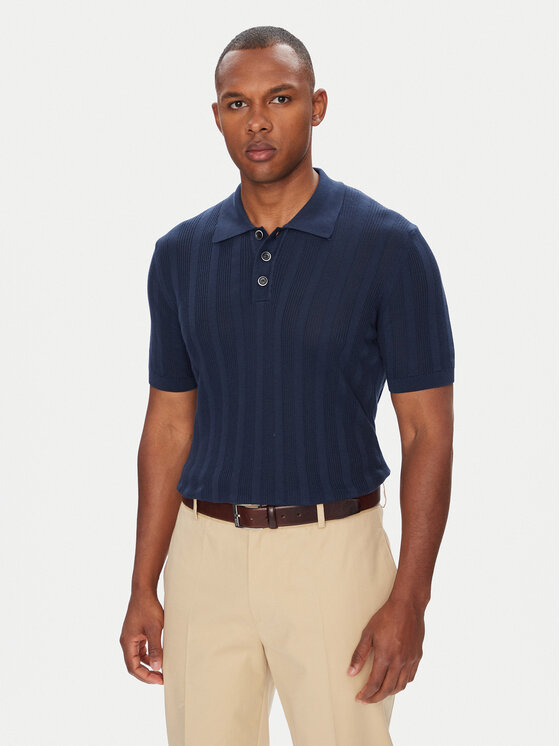 Baldessarini Тениска с яка и копчета B4 50024.5232 Тъмносин Slim Fit за Мъже цена
