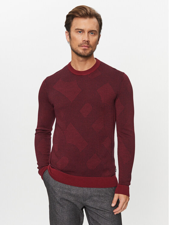 Boss Пуловер Motivo DARK RED Бордо Regular Fit за Мъже цена