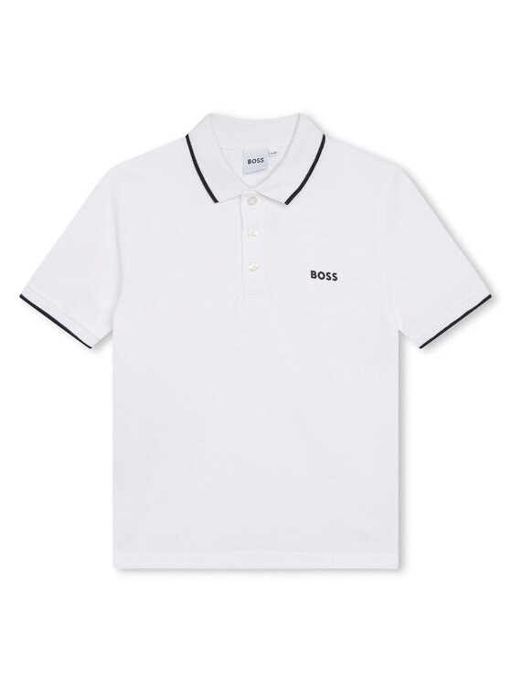 Boss Тениска с яка и копчета J25P26 D Бял Regular Fit за Момчета цена