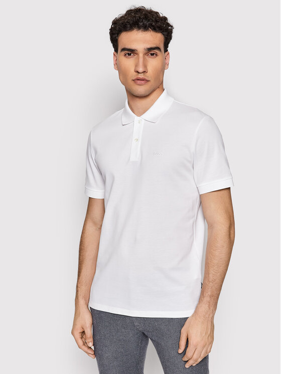 Boss Тениска с яка и копчета Pallas 50468362 Бял Regular Fit за Мъже цена