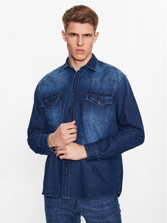 Boss дънкова риза 50489489 Тъмносин Relaxed Fit за Мъже цена