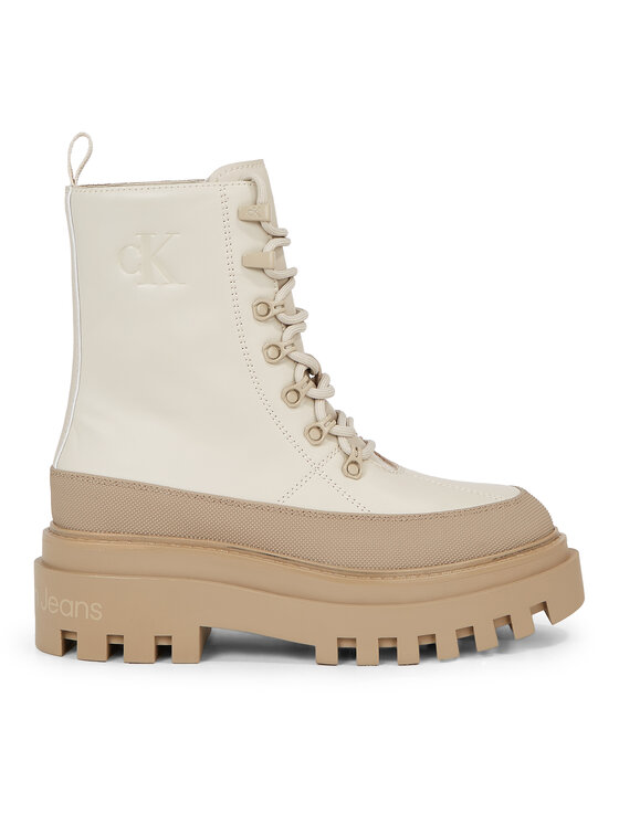Calvin Klein Jeans Боти Flatform Lace Up Boot Lth YW0YW01110 Бежов за Жени цена