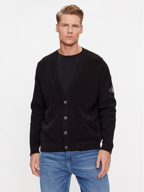 Calvin Klein Jeans Кардиган Badge Skater J30J324327 Черен Relaxed Fit за Мъже цена