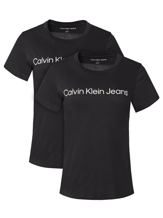 Calvin Klein Jeans Комплект 2 тишъртки J20J220161 Черен Slim Fit за Жени цена
