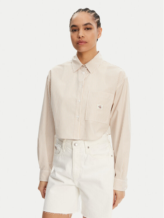 Calvin Klein Jeans Риза J20J225078 Бежов Regular Fit за Жени цена