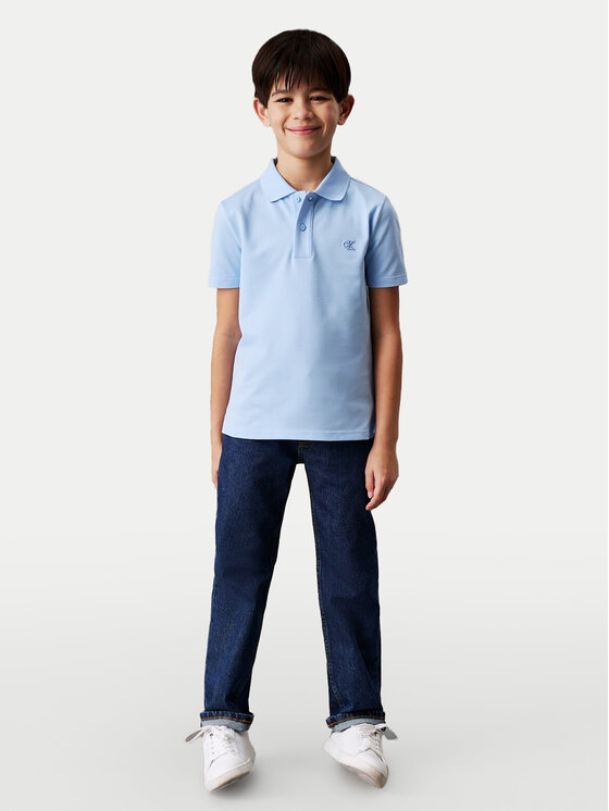 Calvin Klein Jeans Тениска с яка и копчета Essential IB0IB02486 Светлосиньо Regular Fit за Момчета цена