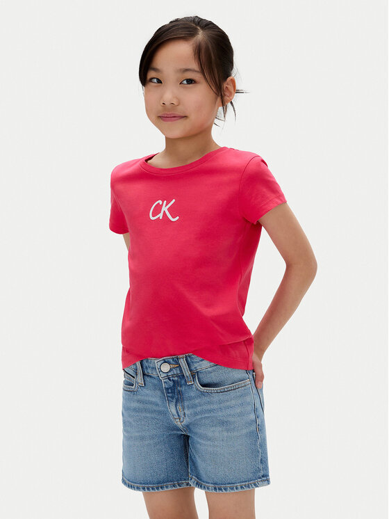 Calvin Klein Jeans Тишърт Glitter IG0IG02972 M Розов Slim Fit за Момичета цена