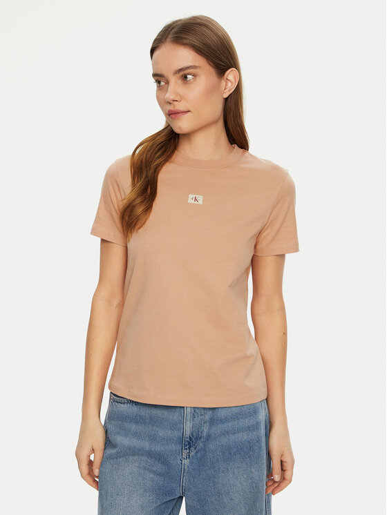Calvin Klein Jeans Тишърт J20J225084 Бежов Regular Fit за Жени цена