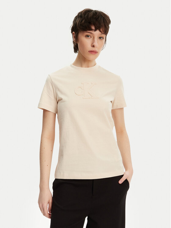 Calvin Klein Jeans Тишърт J20J225256 Бежов Regular Fit за Жени цена