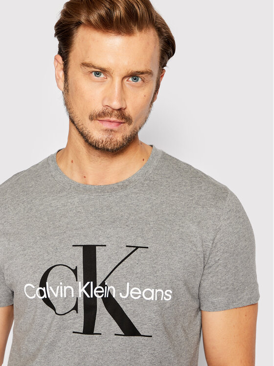 Calvin Klein Jeans Тишърт J30J320935 Сив Slim Fit за Мъже цена
