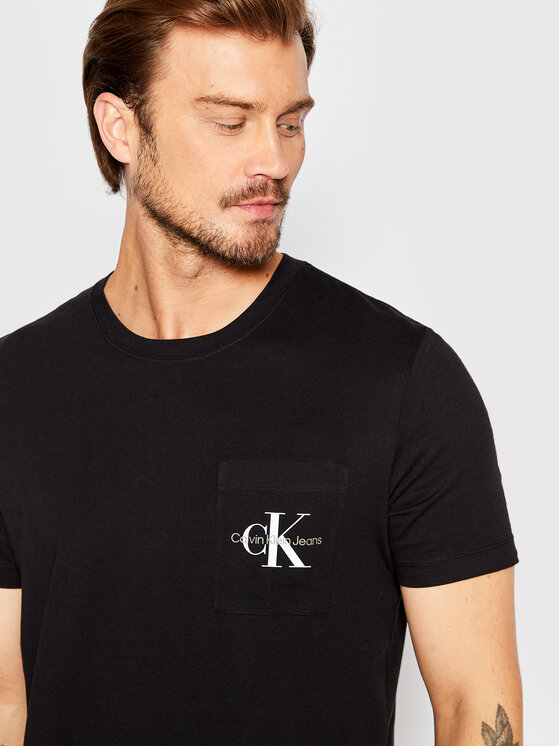 Calvin Klein Jeans Тишърт J30J320936 Черен Slim Fit за Мъже цена