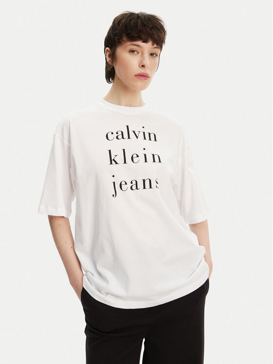 Calvin Klein Jeans Тишърт LV047B827G Бял Relaxed Fit за Жени цена