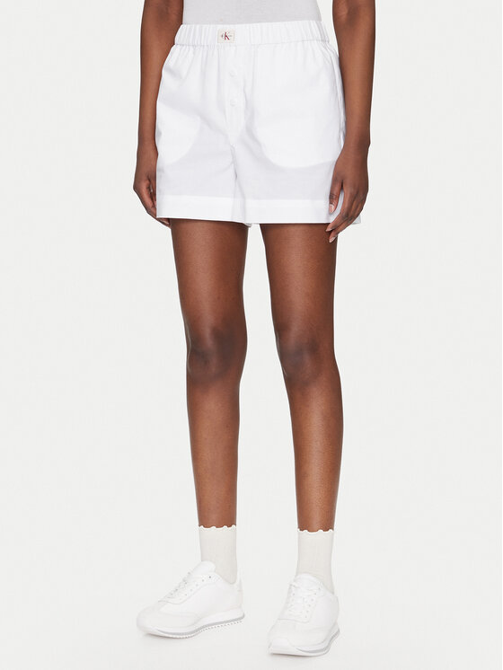 Calvin Klein Jeans Шорти от плат J20J225218 Бял Relaxed Fit за Жени цена