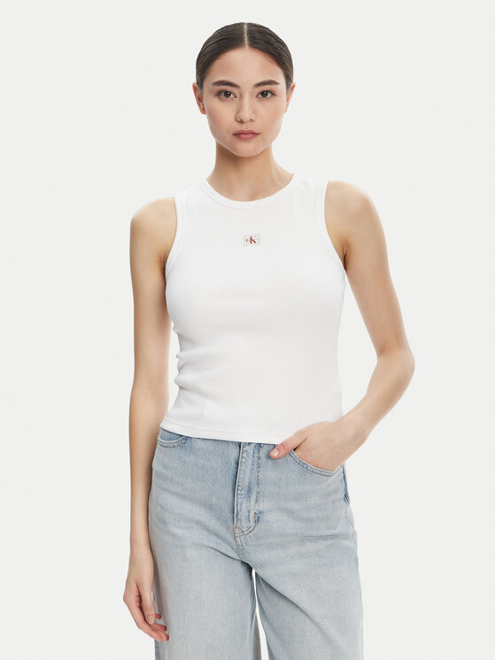 Calvin Klein Jeans топ LV047C201G Бял Slim Fit за Жени цена