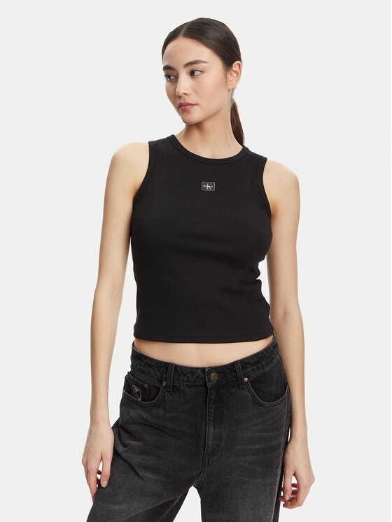 Calvin Klein Jeans топ LV047C201G Черен Slim Fit за Жени цена