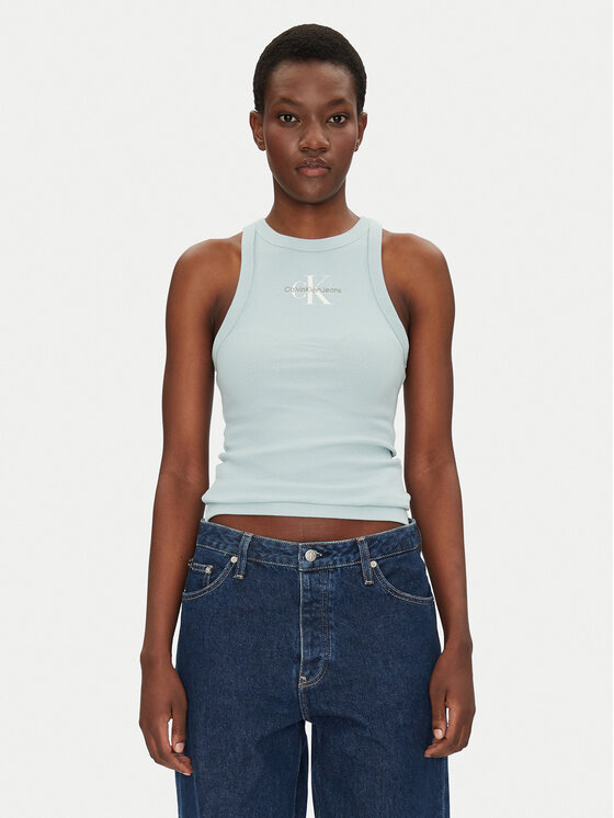 Calvin Klein Jeans топ Monologo J20J225301 Син Slim Fit за Жени цена
