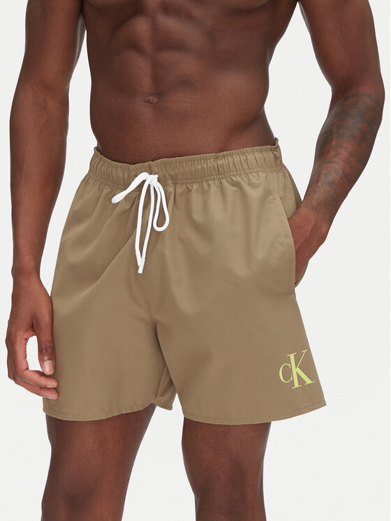 Calvin Klein Swimwear Плувни шорти KM0KM01101 Каки Regular Fit за Мъже цена