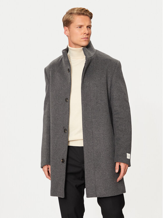 Calvin Klein Вълнено палто K10K113665 Сив Slim Fit за Мъже цена