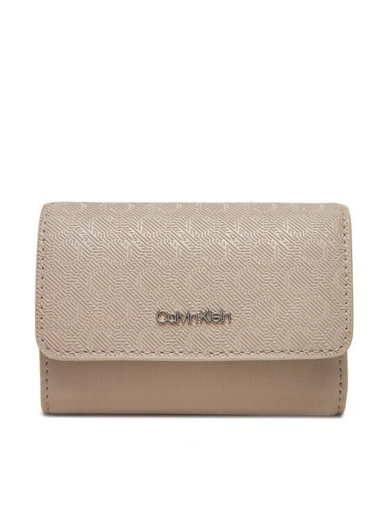 Calvin Klein Дамски портфейл Ck Must Aop Small Trifold W Zip LV04F1038G Бежов за Жени цена
