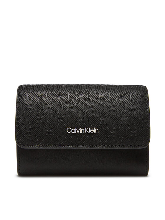 Calvin Klein Дамски портфейл Ck Must Aop Small Trifold W Zip LV04F1038G Черен за Жени цена