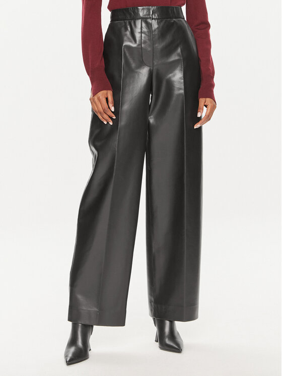 Calvin Klein Кожени панталони K20K207083 Черен Straight Leg за Жени цена