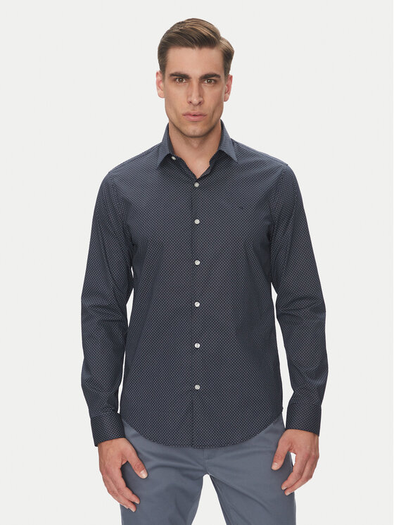 Calvin Klein Риза LV019EU005 Тъмносин Slim Fit за Мъже цена