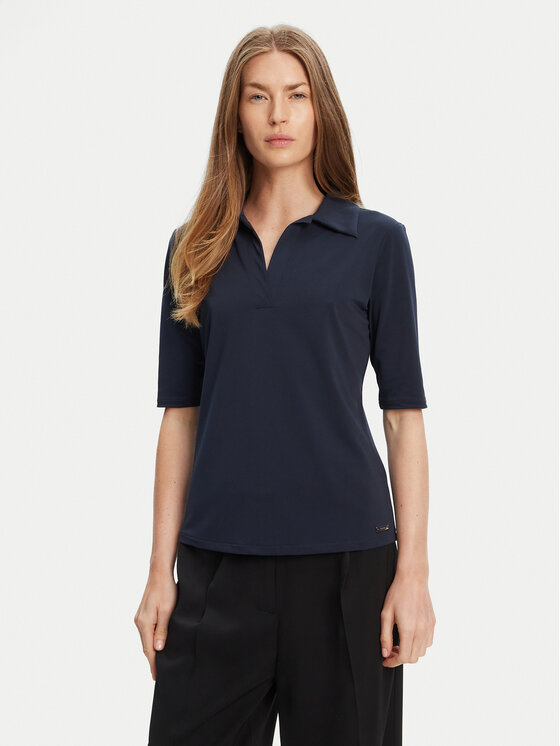 Calvin Klein Тениска с яка и копчета LV044C221G Тъмносин Slim Fit за Жени цена