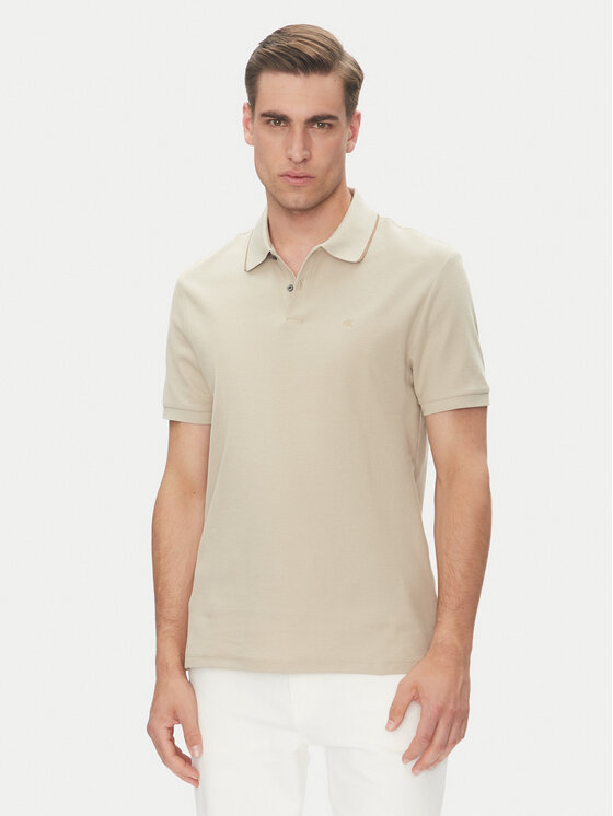 Calvin Klein Тениска с яка и копчета LV04LC239G Бежов Regular Fit за Мъже цена