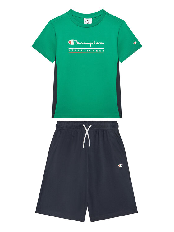 Champion Комплект тишърт и панталонки 306992 Зелен Regular Fit за Момчета цена