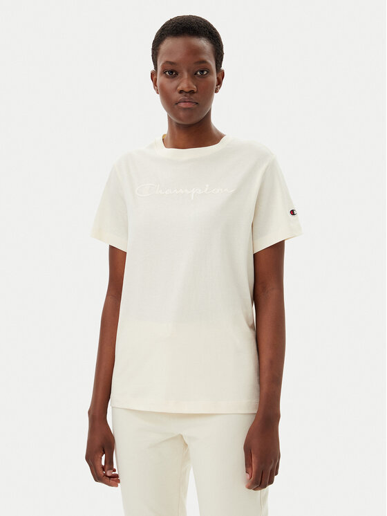 Champion Тишърт 117650 Екрю Slim Fit за Жени цена