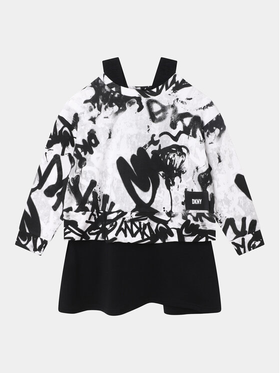 DKNY Плетена рокля D32888 S Черен Regular Fit за Момичета цена