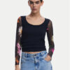 Desigual Блуза Flint 25SWTK93 Черен Slim Fit цвят на ниска цена