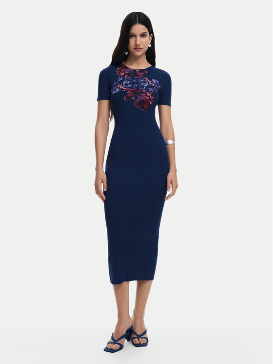 Desigual Ежедневна рокля 25SWVF13 Тъмносин Slim Fit за Жени цена