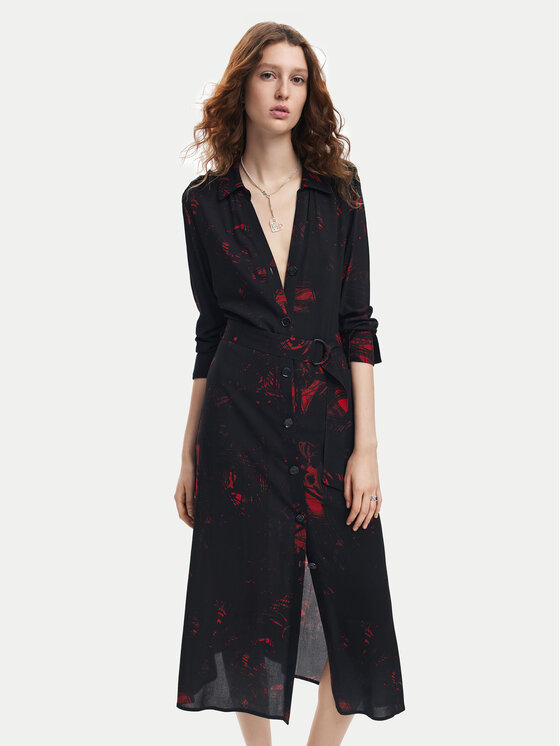 Desigual Рокля тип риза Scribbles Lacroix 24WWVW38 Черен Regular Fit за Жени цена