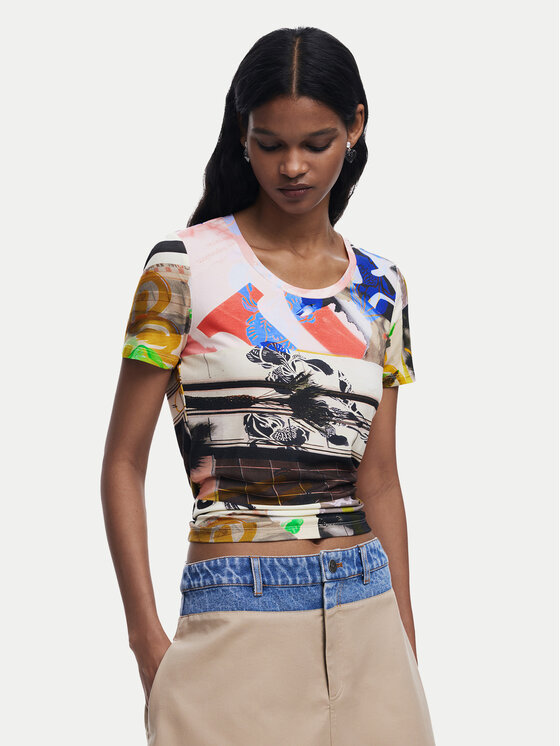 Desigual Тишърт Collage 25SWTK14 Цветен Regular Fit за Жени цена