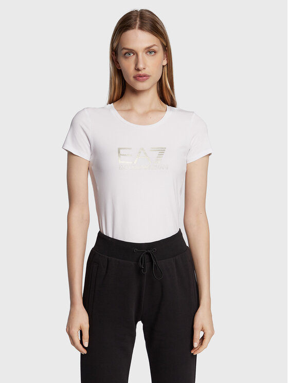 EA7 Emporio Armani Тишърт 8NTT66 TJFKZ 0101 Бял Slim Fit за Жени цена
